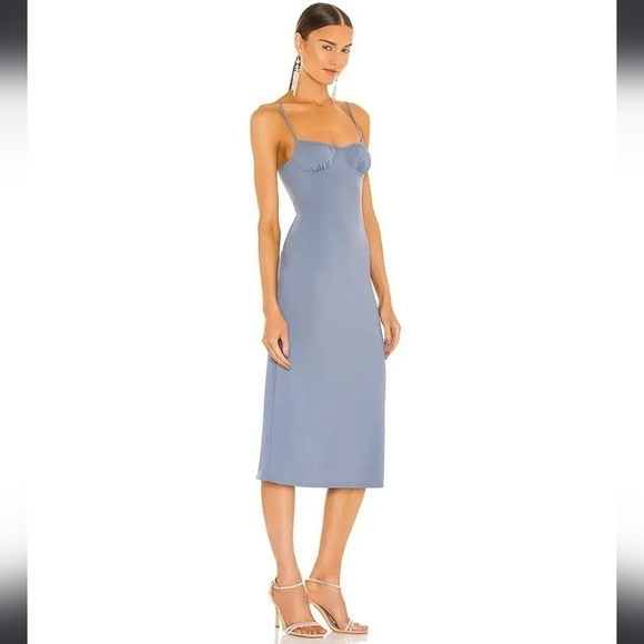 We Wore What From Danielle Burnstein Midi Slip Dress In Stonewash Blue Size L - Picture 3 of 16